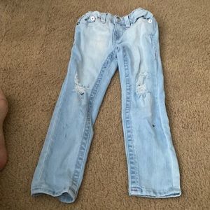 Used little girls jeans destructed with stains size 5